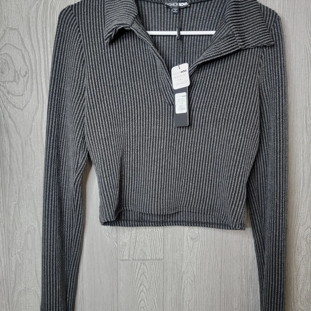 NWT Fashion Nova DarckGray Ribbed Knit Two-Piece Set - Picture 8 of 8